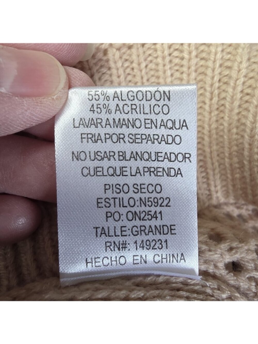 Kori America Sweater Womens M/L Beige Cable Knit V Neck Lace Up Back Pullover - Picture 7 of 9